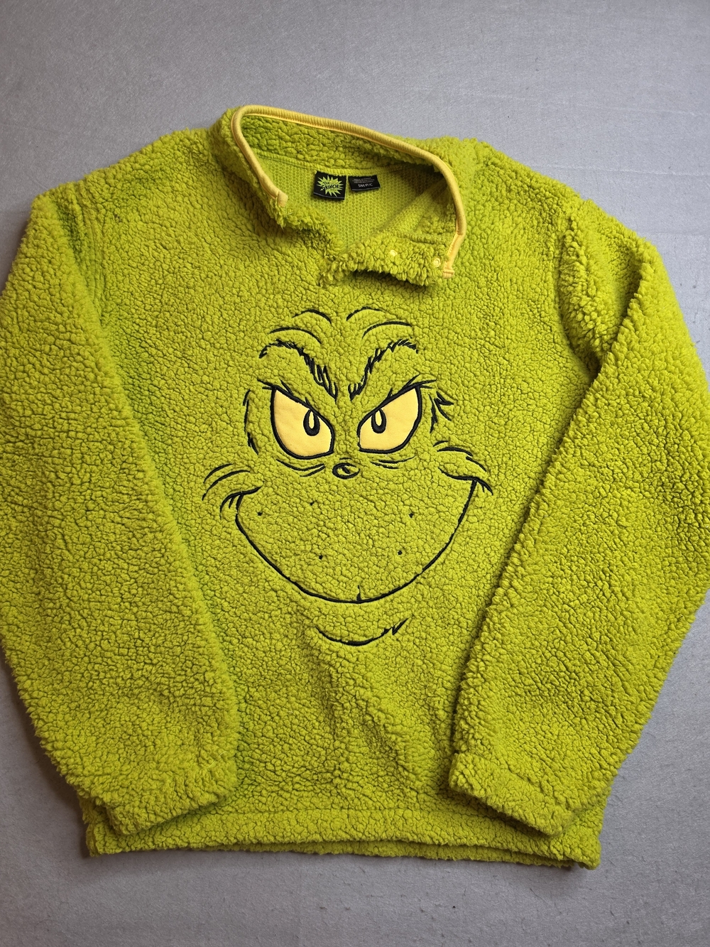 The Grinch Plush Fleece Pullover Sweater - Neon Green Size Small